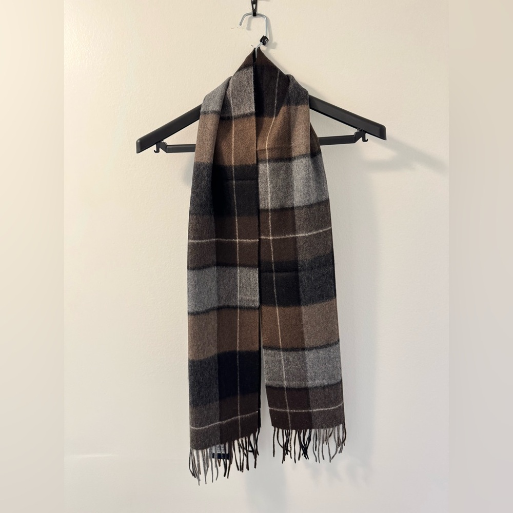 Jos. A. Bank Men’s Cashmere Plaid Scarf, size 59x12,Brown and Gray, New With Tag